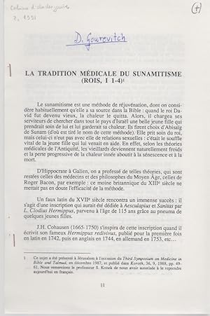 Imagen del vendedor de La tradition mdicale du sunamitisme (Rois, 1, 1-4). [Du: Cahiers d'etudes juives, No. 2, 1991]. a la venta por Fundus-Online GbR Borkert Schwarz Zerfa