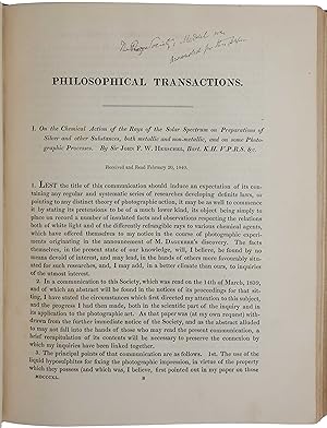 Imagen del vendedor de An extraordinary collection of 69 publications by Herschel, bound for his son. They include offprints of his most important publications on photography, astronomy, mathematics, and electricity and magnetism, and light, many with authorial annotations, as well as the corrected page proofs of an article on the theory of probability which was read by James Clerk Maxwell and led him to lay the foundations of statistical mechanics a la venta por SOPHIA RARE BOOKS