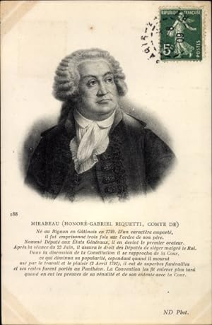 Ansichtskarte / Postkarte Mirabeu, Honore Gabriel Riquetti, Politiker, Portrait