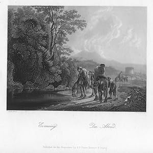HORSES AND RIDERS RESTING JAN BOTH Antique Print