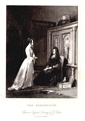GIRL BEING SCOLDED BY MOTHER,Vickers,Antique Print