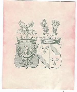 Original Kupferstich-Wappen 2 Wappen, Helm und Adler Fortis et fidelis