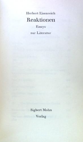 Bild des Verkufers fr Reaktionen : Essays zur Literatur. zum Verkauf von books4less (Versandantiquariat Petra Gros GmbH & Co. KG)