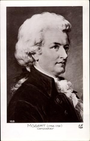 Postkarte Büche Wolfgang Amadeus Mozart beim Komponieren 