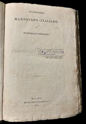 Immagine del venditore per Vocabolario Mantovano-Italiano di Francesco Cherubini, venduto da Studio Bibliografico Antonio Zanfrognini