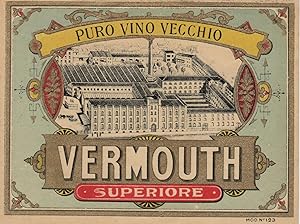 "VERMOUTH SUPERIORE (PURO VINO VECCHIO)" Etiquette-chromo originale (entre 1880 et 1900)