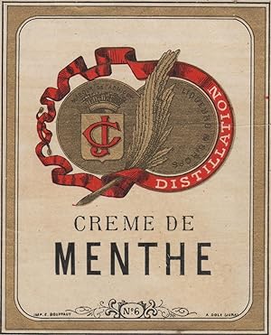 "CRÊME DE MENTHE / CJ DISTILLATION" Etiquette-chromo originale (entre 1890 et 1900)