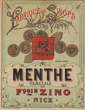 "MENTHE GLACIALE / François ZINO Nice" Etiquette-chromo originale (entre 1890 et 1900)