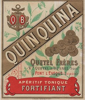 "QUINQUINA QUETEL Frères PONT L'ÉVÊQUE" Étiquette-chromo originale (entre 1890 et 1900)