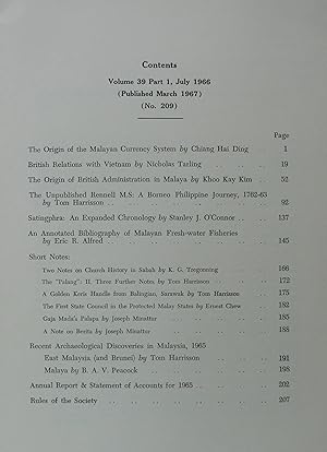 Bild des Verkufers fr Journal of the Malaysian Branch of the Royal Asiatic Society. Vol XXXIX, Part 1. July,1966 zum Verkauf von R.W. Forder