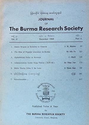 Journal of the Burma Research Society, December 1968