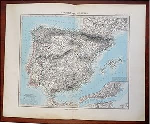Iberia Spain & Portugal Lisbon Madrid Barcelona Seville 1884 Vogel detailed map