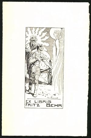 Bild des Verkufers fr Exlibris Fritz Behr, Rmer zieht einen Streitwaagen mit altem Knig an einem Engel vorbei zum Verkauf von Bartko-Reher