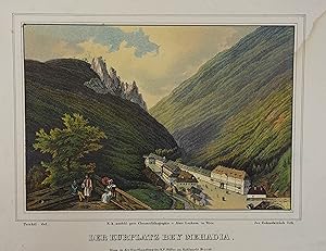 Der Kurplatz bey Mehadia. Farblithographie v. Jos. Zahradniczek nach Triechtl aus "Das pittoreske...