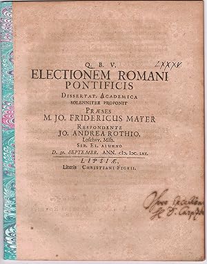 Bild des Verkufers fr Philosophische Dissertation. Electionem Romani pontificis. zum Verkauf von Wissenschaftliches Antiquariat Kln Dr. Sebastian Peters UG