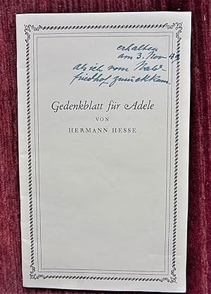 Gedenkblatt für Adele. 15. August 1875 -24.