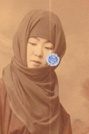 Bild des Verkufers fr JAPANESE HAND-TINTED ALBUMEM PHOTOGRAPH WITH CAPTION: "B 1052 LADY AND GIRL." zum Verkauf von RARE ORIENTAL BOOK CO., ABAA, ILAB