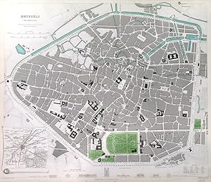 BRUSSELS. BRUXELLES. Town plan of Brussels with small inset map of the environs and range of pr...