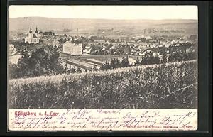 Ansichtskarte Königsberg /Eger, Panorama von Anhöhe, Neue Volks- und Bürgerschule