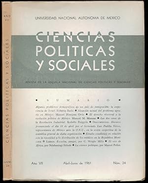 Bild des Verkufers fr Algunos problemas demograficos de un pais de inmigracion in Ciencias Politicas y Sociales Ano VII Number 24 zum Verkauf von The Book Collector, Inc. ABAA, ILAB