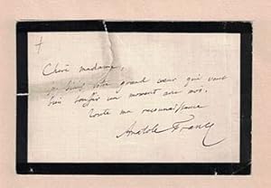 Signed condolence note on black bordered card from Anatole France to Mme. Emile Zola.