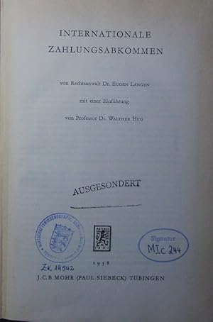 Seller image for Internationale Zahlungsabkommen. for sale by Antiquariat Bookfarm