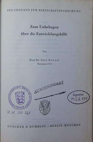 Seller image for Zum Unbehagen ber die Entwicklungshilfe. for sale by Antiquariat Bookfarm