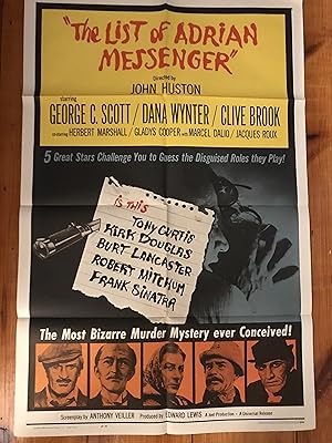 Immagine del venditore per The List of Adrian Messenger One Sheet 1963 Kirk Douglas, Robert Mitchum venduto da AcornBooksNH