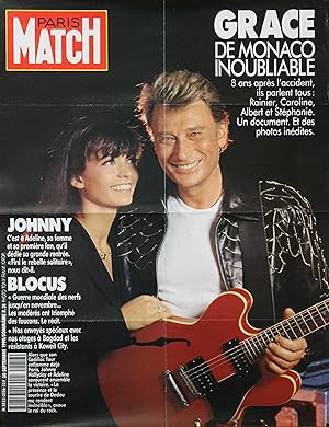 "Johnny HALLYDAY et ADELINE" Affiche originale PARIS MATCH 20 Septembre 1990 / Photo Tony FRANK