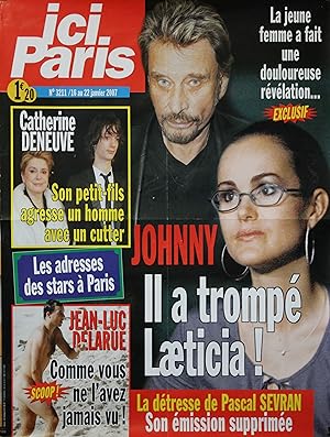 "Johnny HALLYDAY / Catherine DENEUVE / Jean-Luc DELARUE" Affiche originale ICI PARIS 16 Janvier 2007