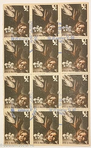 [Sheet of fundraising stamps, with slogan "Esto lo primero"]