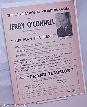 Imagen del vendedor de The International Workers Order presents Jerry O'Connell former congressman from Montana, who speaks on "Our plan for plenty" a la venta por Bolerium Books Inc.