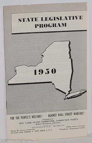 Imagen del vendedor de State legislative program, 1950. for the people's welfare! Against Wall Street warfare! a la venta por Bolerium Books Inc.