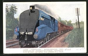 Bild des Verkufers fr Postcard L.N.E.R. Coronation Record-Breaking Train Drawn by the Dominion of Canada Locomotive No. 4489 zum Verkauf von Bartko-Reher