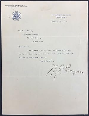 WILLIAM JENNINGS BRYAN TYPED LETTER [SIGNED]