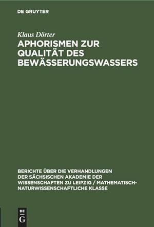 Bild des Verkufers fr Aphorismen zur Qualitt des Bewsserungswassers zum Verkauf von AHA-BUCH GmbH