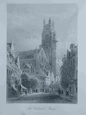 The Cathedral, Bruges. Original engraved Print