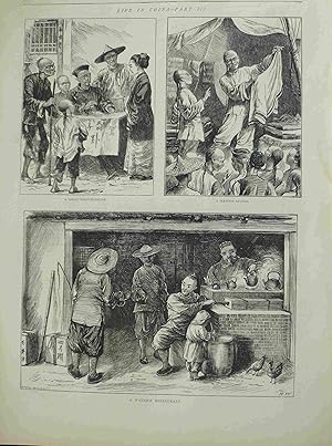 Life in China. A Street Fortune-Teller. A Pekinese Auction. A Wayside Restaurant. 1872. Original ...