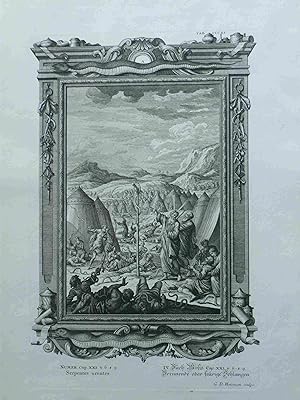 Seller image for Serpentes Urentes. Brennende Oder Feurige Schlangen. Scheuchzer-Bibel. PHYSICA SACRA. 1731. Original engraved Print for sale by Meiwes