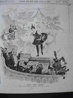 Four New Stars. Will They Always Dance to Republican Music? 1889. Original engraved print