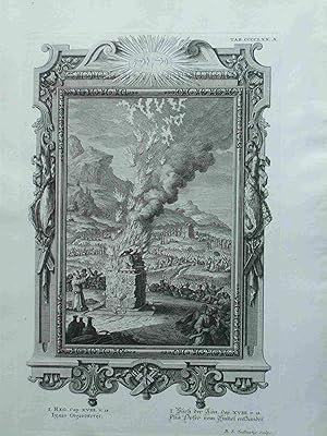 Seller image for Ignis. Elia Opfer Vom Himmel Entzndet. Scheuchzer-Bibel. PHYSICA SACRA. 1731. Original engraved Print for sale by Meiwes