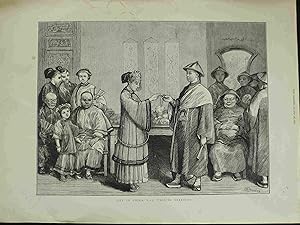 Life in China. A Wedding Ceremony. 1872. Original engraved Print. Antique Engraving