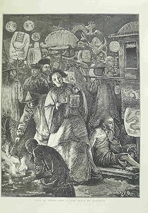 Life in China. The Feast of Lanterns. 1872. Original engraved Print. Antique Engraving