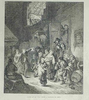 Dance at an Inn.Bega. Original engraved Print. Antique Engraving