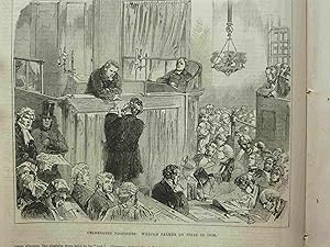 Celebrated poisoners: William Palmer on Trial in 1856. Original engraved Print. Antique Engraving