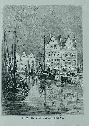View of the Canal, Ghent. Original engraved Print. Antique Engraving