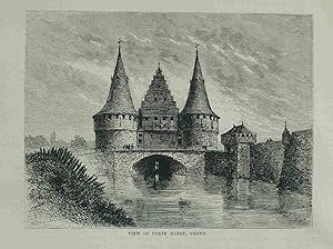 View of Porte Rabot, Ghent. Original engraved Print. Antique Engraving