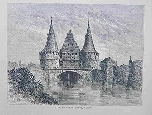 View of Porte Rabot, Ghent. Antique Print