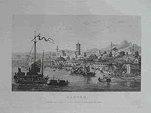 Canton.China. City View. Original engraved Print. Antique Engraving