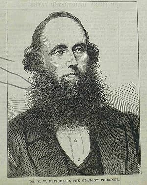 Dr. E. W. Pritchard, the Glasgow Poisoner. Original engraved Print. Antique Engraving